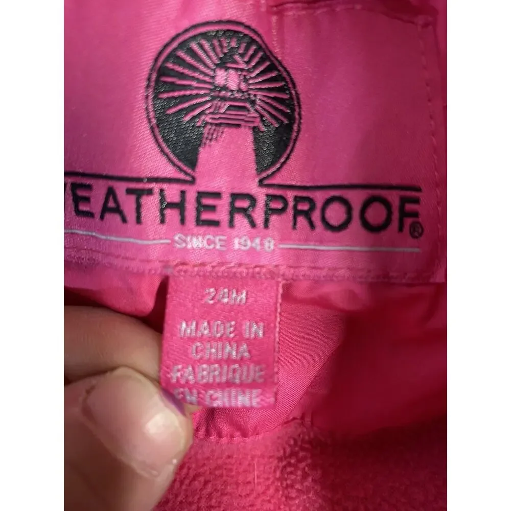 Weatherproof Baby Snow Pants Bibs and Jacket Pink 24 months Ruffled Puffer Coat